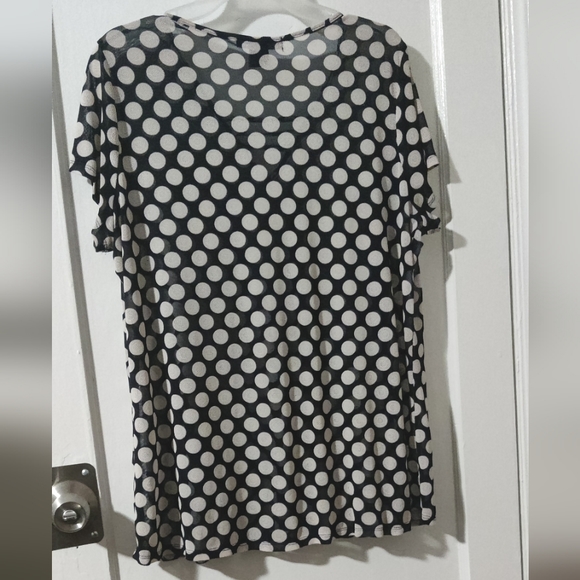 Adele & May sheer short sleeved navy blue & white dots shirt 1X - Picture 2 of 7